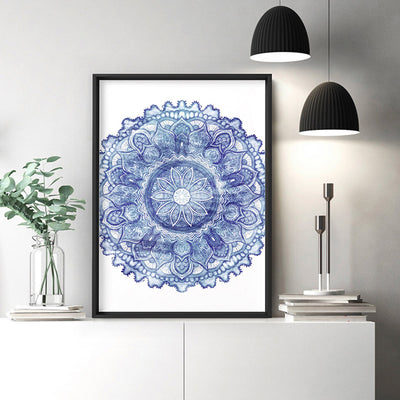 Mandala in Distressed Nautical Watercolours - Art Print, Poster, Stretched Canvas or Framed Wall Art Prints, shown framed in a room