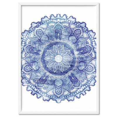 Mandala in Distressed Nautical Watercolours - Art Print, Poster, Stretched Canvas, or Framed Wall Art Print, shown in a white frame
