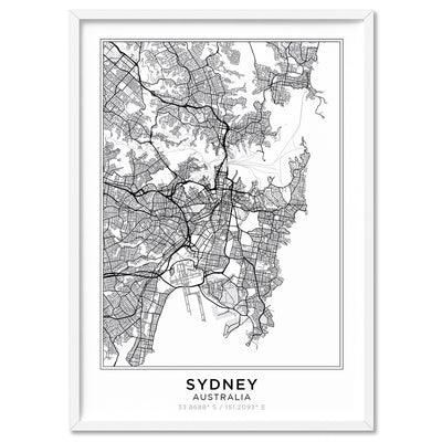 City Map | SYDNEY - Art Print, Poster, Stretched Canvas, or Framed Wall Art Print, shown in a white frame