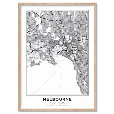 City Map | MELBOURNE - Art Print, Poster, Stretched Canvas, or Framed Wall Art Print, shown in a natural timber frame
