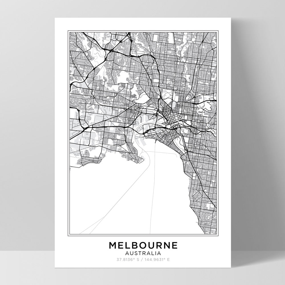 City Map | MELBOURNE - Art Print, Poster, Stretched Canvas, or Framed Wall Art Print, shown as a stretched canvas or poster without a frame