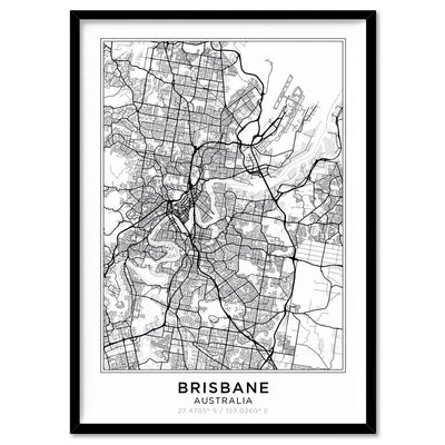City Map | BRISBANE - Art Print, Poster, Stretched Canvas, or Framed Wall Art Print, shown in a black frame