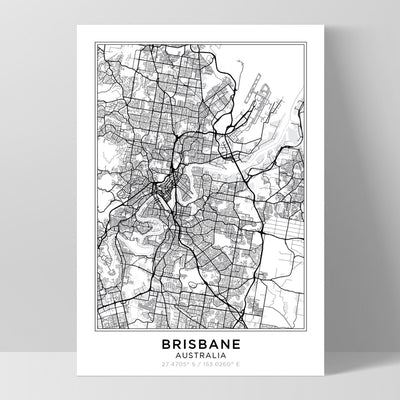 City Map | BRISBANE - Art Print, Poster, Stretched Canvas, or Framed Wall Art Print, shown as a stretched canvas or poster without a frame