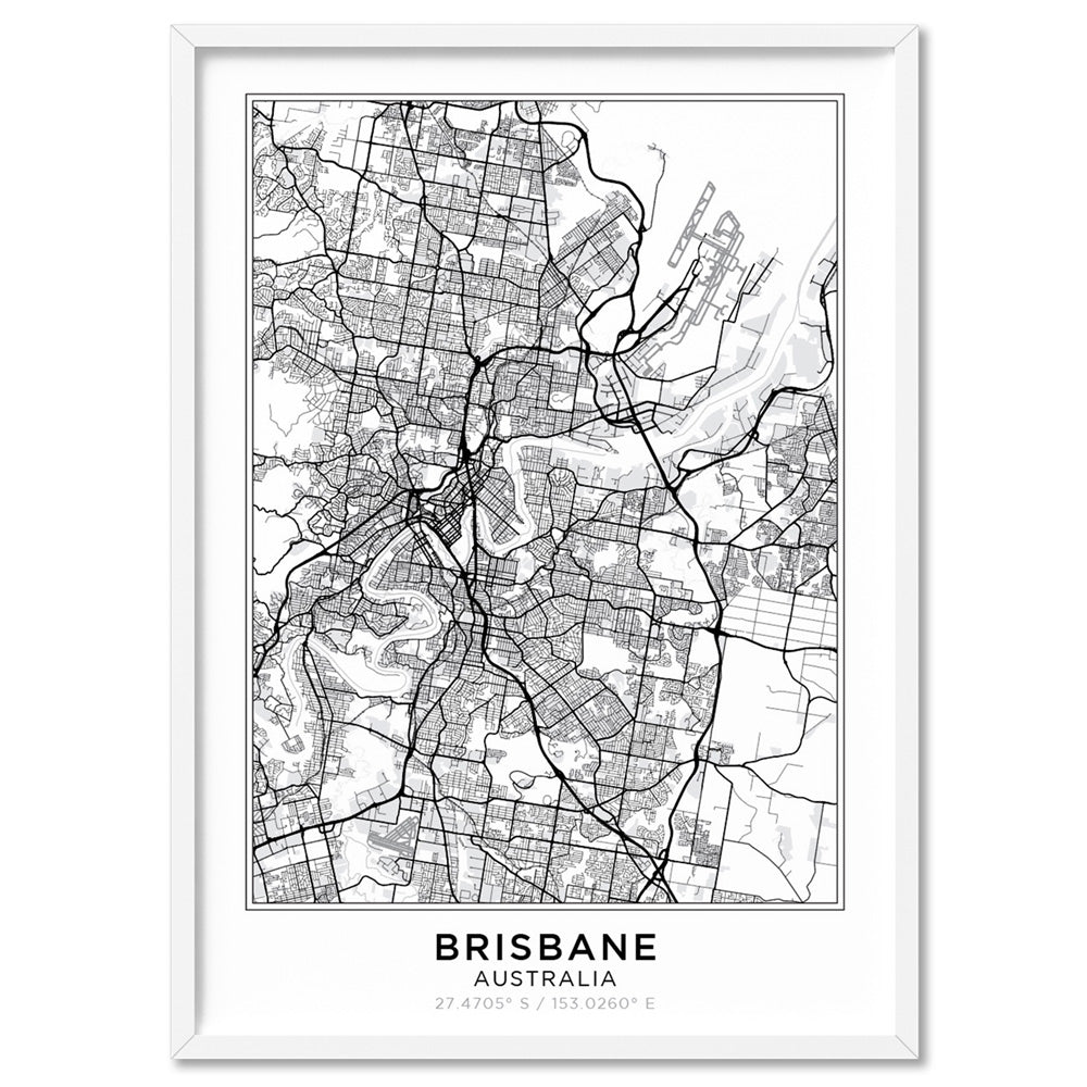 City Map | BRISBANE - Art Print, Poster, Stretched Canvas, or Framed Wall Art Print, shown in a white frame