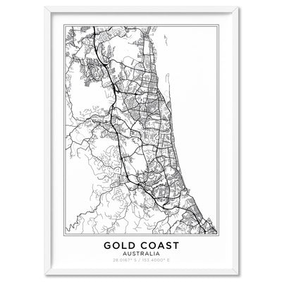 City Map | GOLD COAST - Art Print, Poster, Stretched Canvas, or Framed Wall Art Print, shown in a white frame