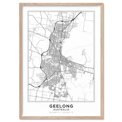 City Map | GEELONG - Art Print, Poster, Stretched Canvas, or Framed Wall Art Print, shown in a natural timber frame