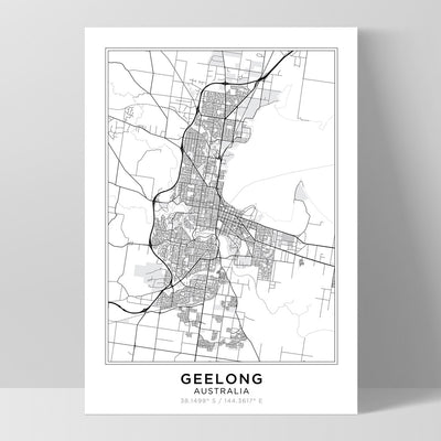 City Map | GEELONG - Art Print, Poster, Stretched Canvas, or Framed Wall Art Print, shown as a stretched canvas or poster without a frame