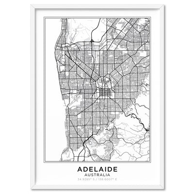 City Map | ADELAIDE - Art Print, Poster, Stretched Canvas, or Framed Wall Art Print, shown in a white frame