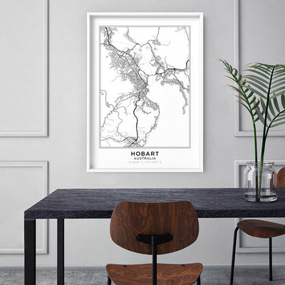 City Map | HOBART - Art Print, Poster, Stretched Canvas or Framed Wall Art, shown framed in a room