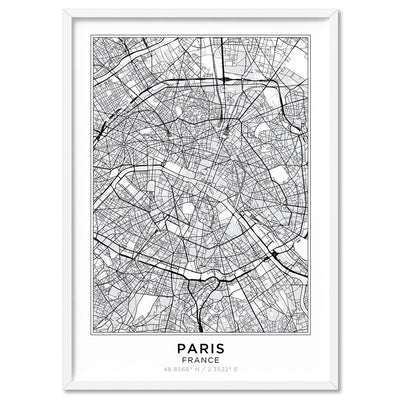 City Map | PARIS - Art Print, Poster, Stretched Canvas, or Framed Wall Art Print, shown in a white frame