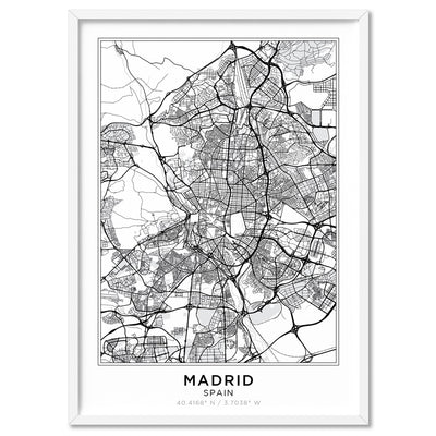 City Map | MADRID - Art Print, Poster, Stretched Canvas, or Framed Wall Art Print, shown in a white frame