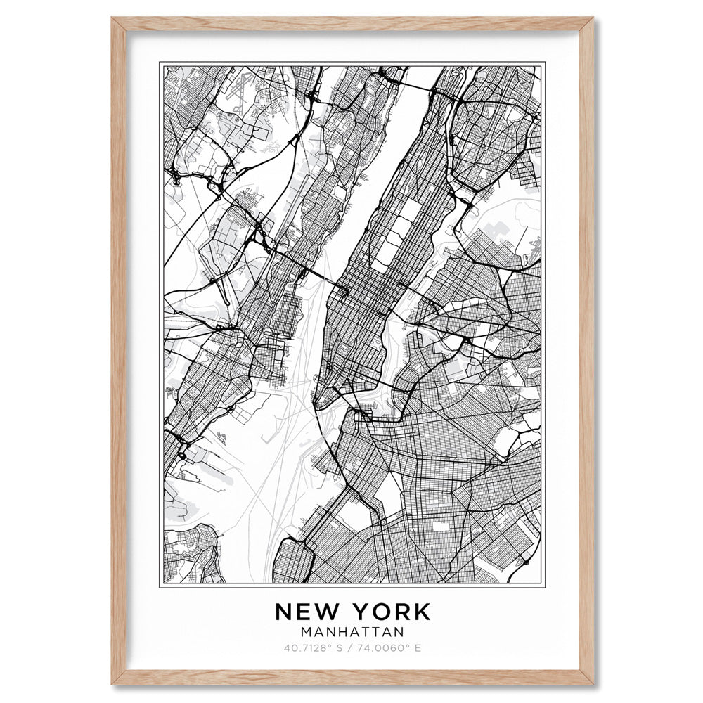 City Map | NEW YORK - Art Print, Poster, Stretched Canvas, or Framed Wall Art Print, shown in a natural timber frame