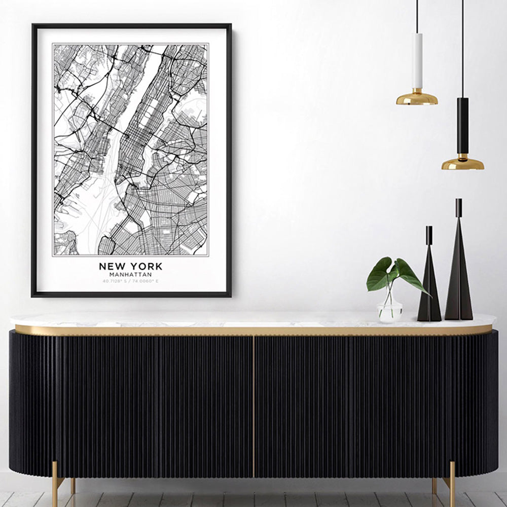 City Map | NEW YORK - Art Print, Poster, Stretched Canvas or Framed Wall Art, shown framed in a room