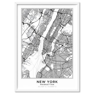 City Map | NEW YORK - Art Print, Poster, Stretched Canvas, or Framed Wall Art Print, shown in a white frame
