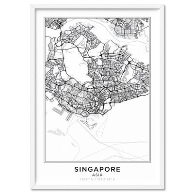 City Map | SINGAPORE - Art Print, Poster, Stretched Canvas, or Framed Wall Art Print, shown in a white frame