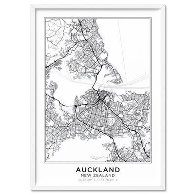 City Map | AUCKLAND - Art Print, Poster, Stretched Canvas, or Framed Wall Art Print, shown in a white frame