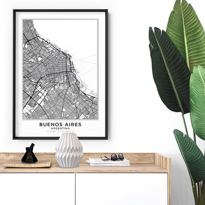 City Map | BUENOS AIRES - Art Print, Poster, Stretched Canvas or Framed Wall Art, shown framed in a room
