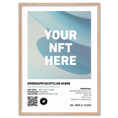 Your NFT | White Border & Detail Style - Art Print, Poster, Stretched Canvas, or Framed Wall Art Print, shown in a natural timber frame