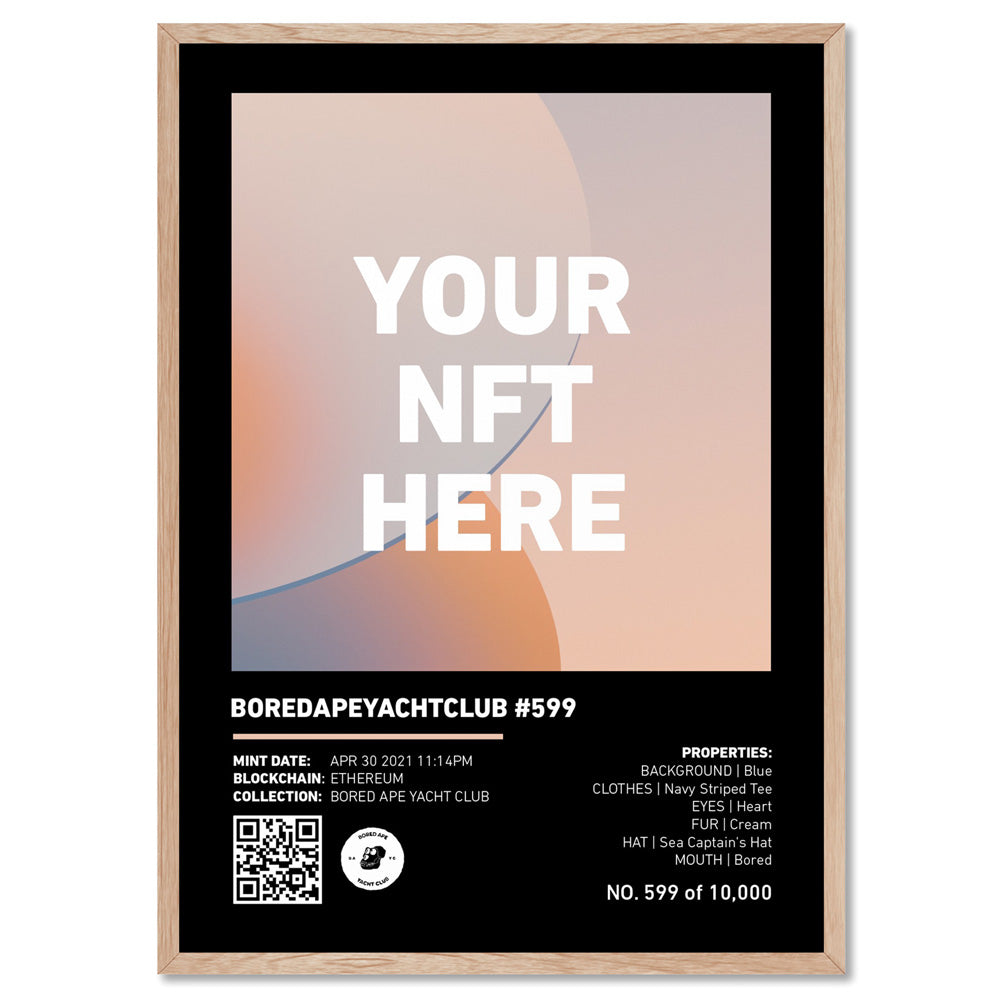 Your NFT | Black Border & Detail Style - Art Print, Poster, Stretched Canvas, or Framed Wall Art Print, shown in a natural timber frame