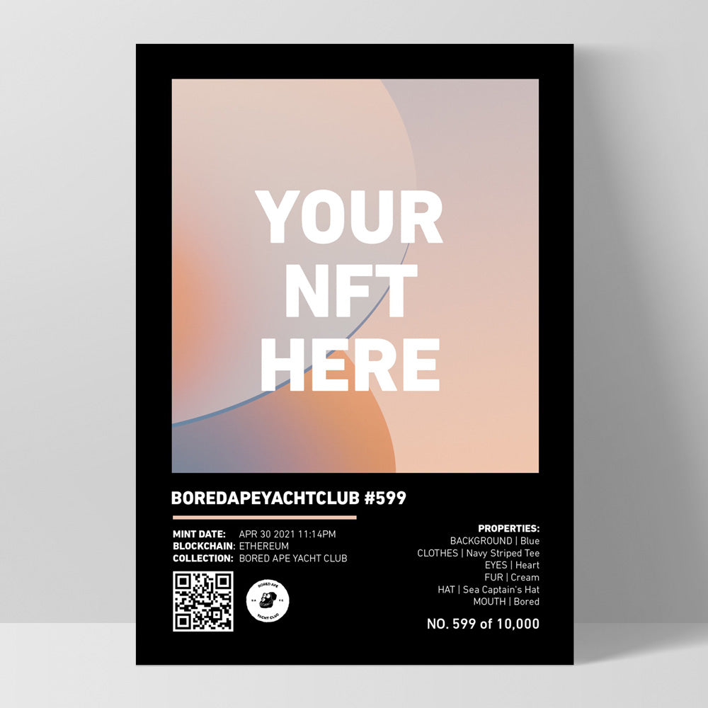 Your NFT | Black Border & Detail Style - Art Print, Poster, Stretched Canvas, or Framed Wall Art Print, shown as a stretched canvas or poster without a frame