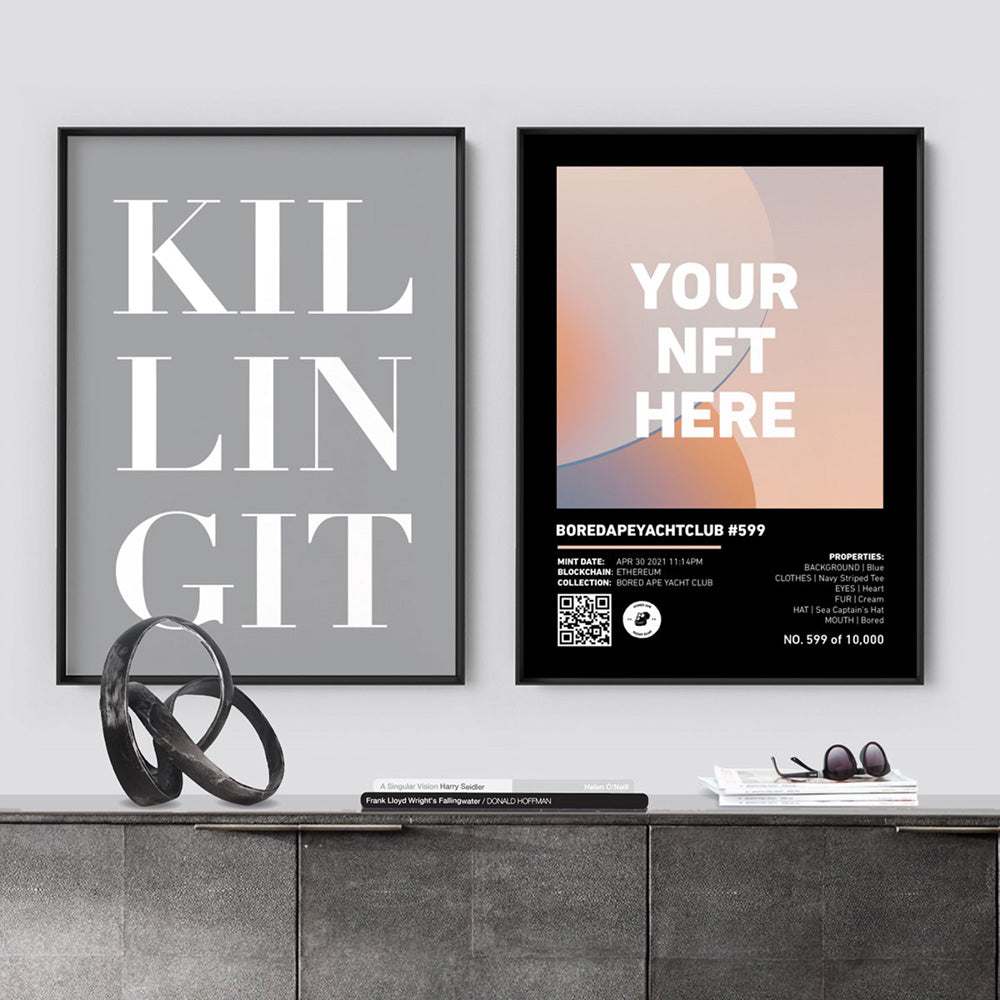 Your NFT | Black Border & Detail Style - Art Print, Poster, Stretched Canvas or Framed Wall Art, shown framed in a home interior space