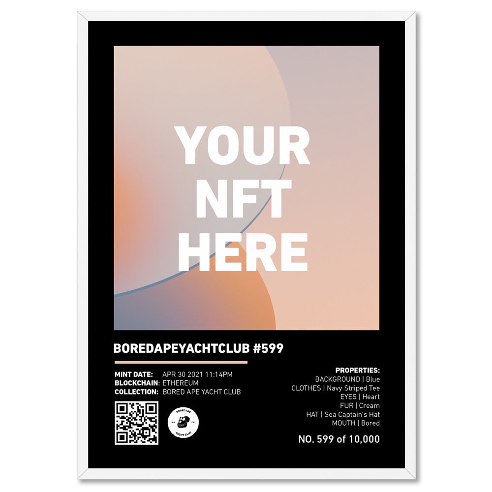 Your NFT | Black Border & Detail Style - Art Print, Poster, Stretched Canvas, or Framed Wall Art Print, shown in a white frame