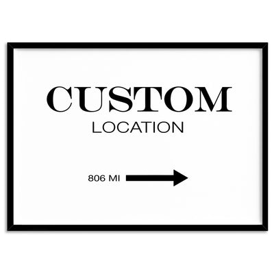 Custom Personalised Location | Marfa Style - Art Print, Poster, Stretched Canvas, or Framed Wall Art Print, shown in a natural timber frame