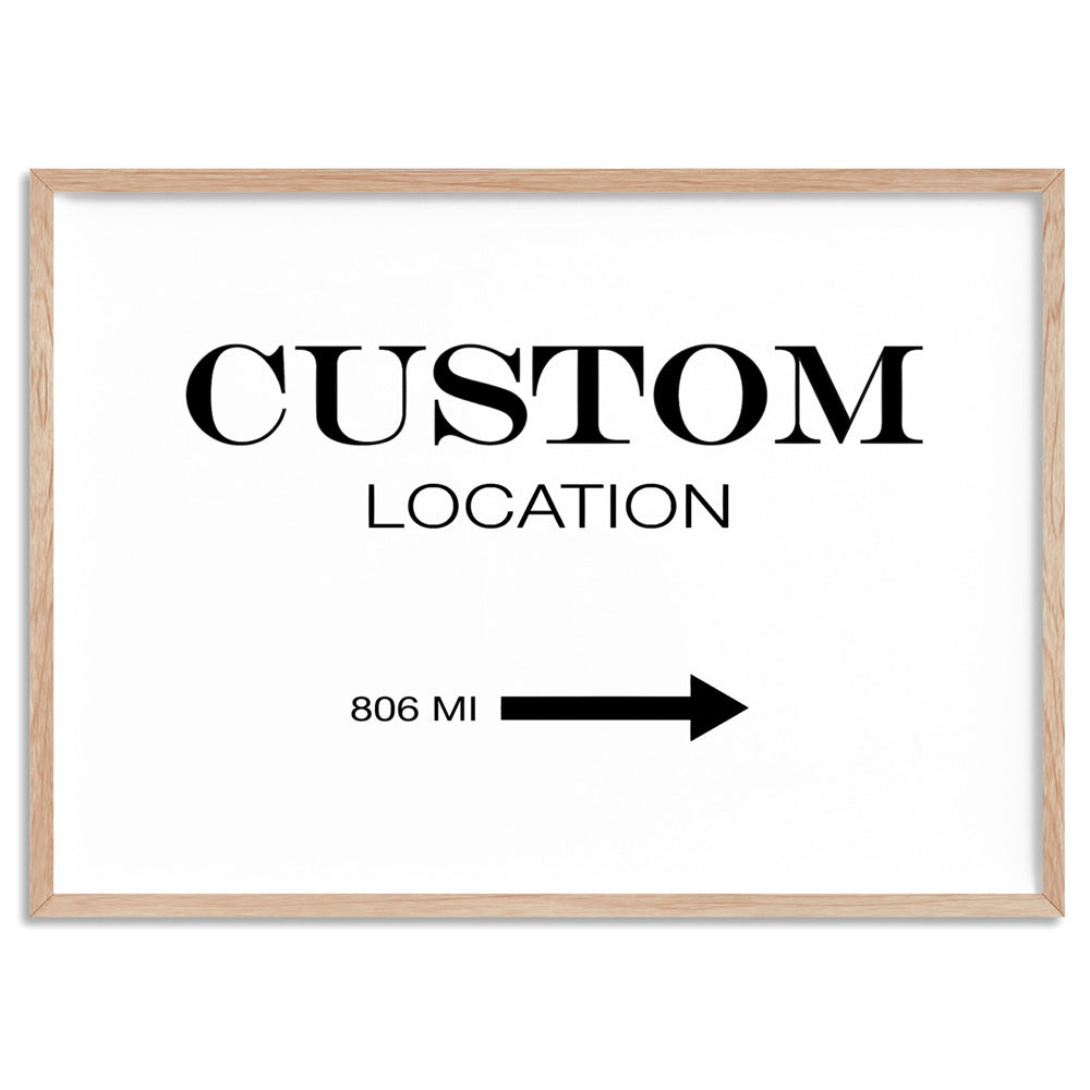 Custom Personalised Location | Marfa Style - Art Print, Poster, Stretched Canvas or Framed Wall Art, shown framed in a room