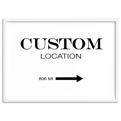 Custom Personalised Location | Marfa Style - Art Print, Poster, Stretched Canvas, or Framed Wall Art Print, shown in a white frame