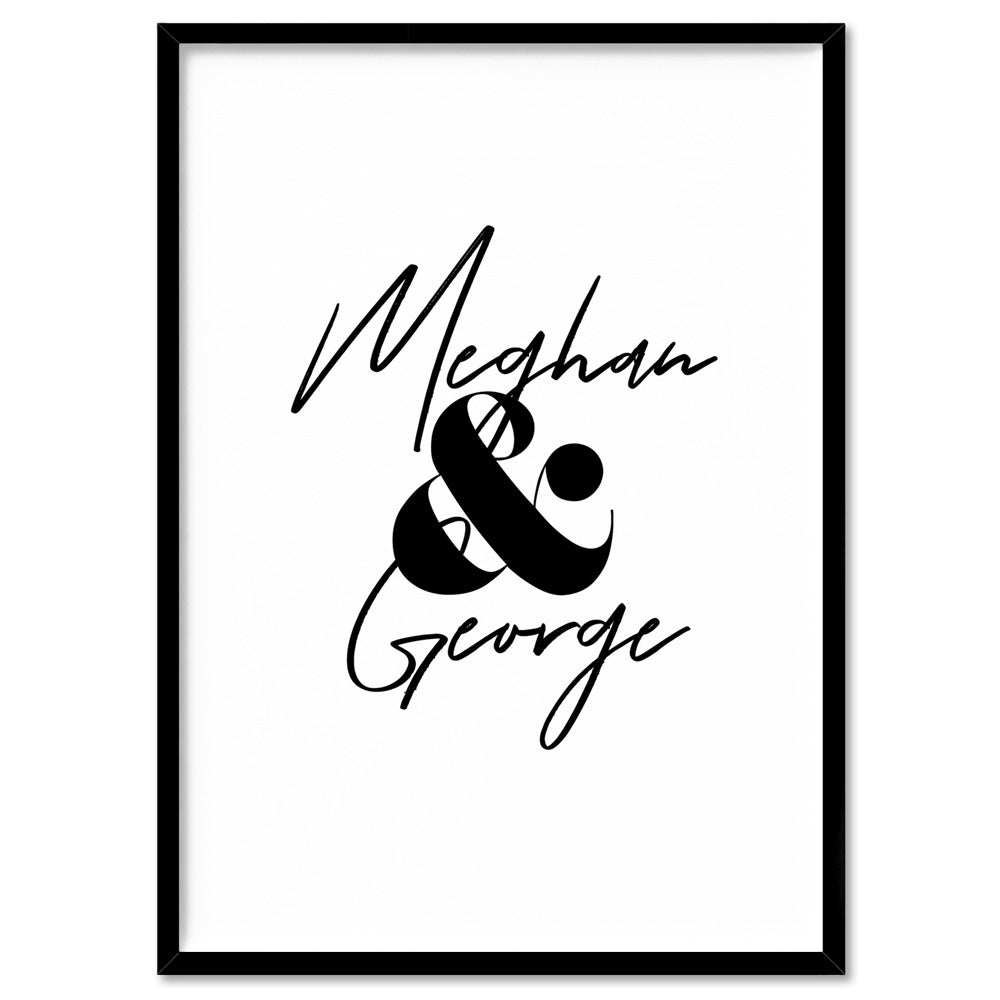 Custom Couple Name Design - Art Print, Poster, Stretched Canvas, or Framed Wall Art Print, shown in a natural timber frame