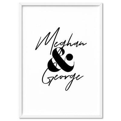 Custom Couple Name Design - Art Print, Poster, Stretched Canvas, or Framed Wall Art Print, shown in a white frame