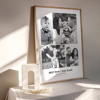 Best Mum / Dad Ever. Custom Photo Design - Art Print, Poster, Stretched Canvas or Framed Wall Art, shown framed in a room