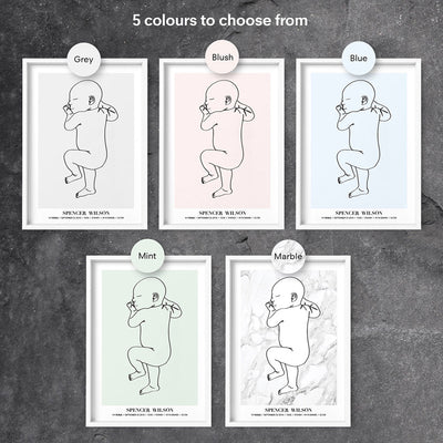 Custom Baby Birth Print - Line Art Style | 50x70cm (20x28" in USA), Poster, Stretched Canvas or Framed Wall Art, shown framed in a room