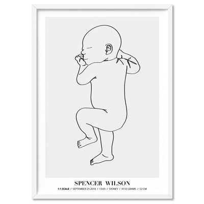 Custom Baby Birth Print - Line Art Style | 50x70cm (20x28" in USA), Poster, Stretched Canvas, or Framed Wall Art Print, shown in a white frame