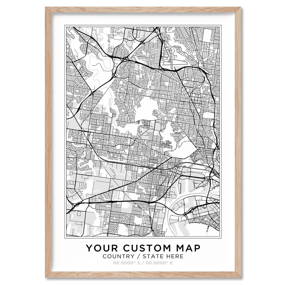 Custom Personalised Map, Location & Colour of Your Choice - Art Print, Poster, Stretched Canvas or Framed Wall Art, Close up View of Print Resolution