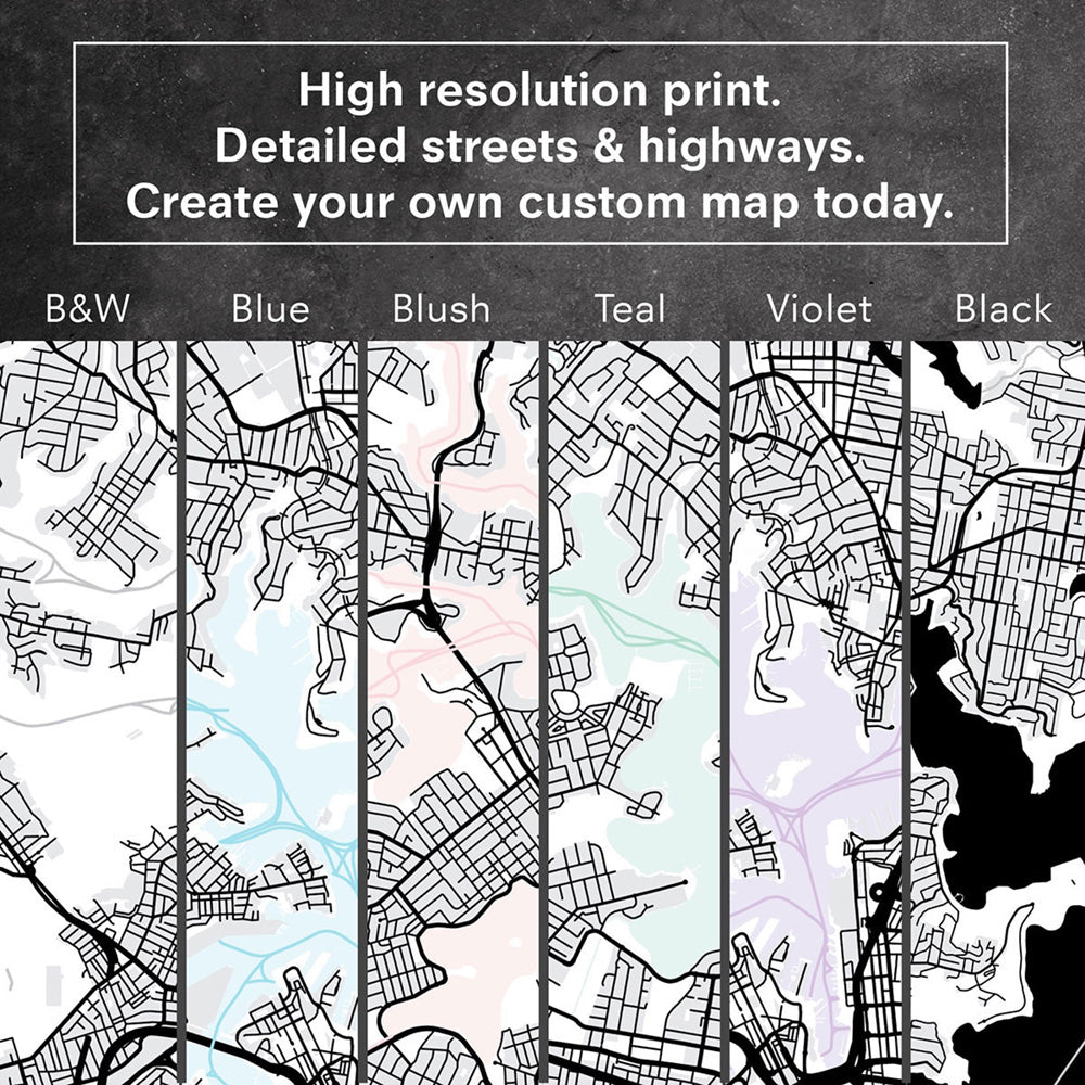 Custom Personalised Map, Location & Colour of Your Choice - Art Print, Poster, Stretched Canvas or Framed Wall Art, Close up View of Print Resolution