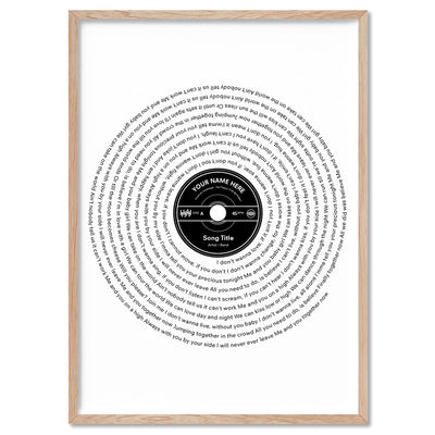 Custom Lyrics Vinyl Record Style. Favourite Song - Art Print, Poster, Stretched Canvas or Framed Wall Art, shown framed in a home interior space