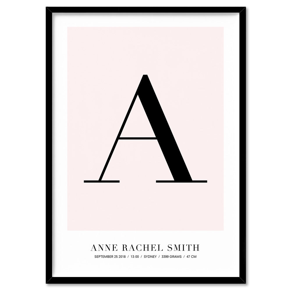 Custom Alphabet & Name - Art Print, Poster, Stretched Canvas, or Framed Wall Art Print, shown in a black frame