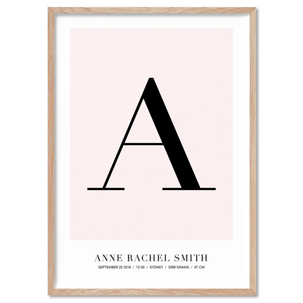Custom Alphabet & Name - Art Print, Poster, Stretched Canvas, or Framed Wall Art Print, shown in a natural timber frame