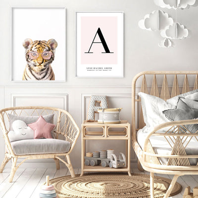 Custom Alphabet & Name - Art Print, Poster, Stretched Canvas or Framed Wall Art, shown framed in a home interior space
