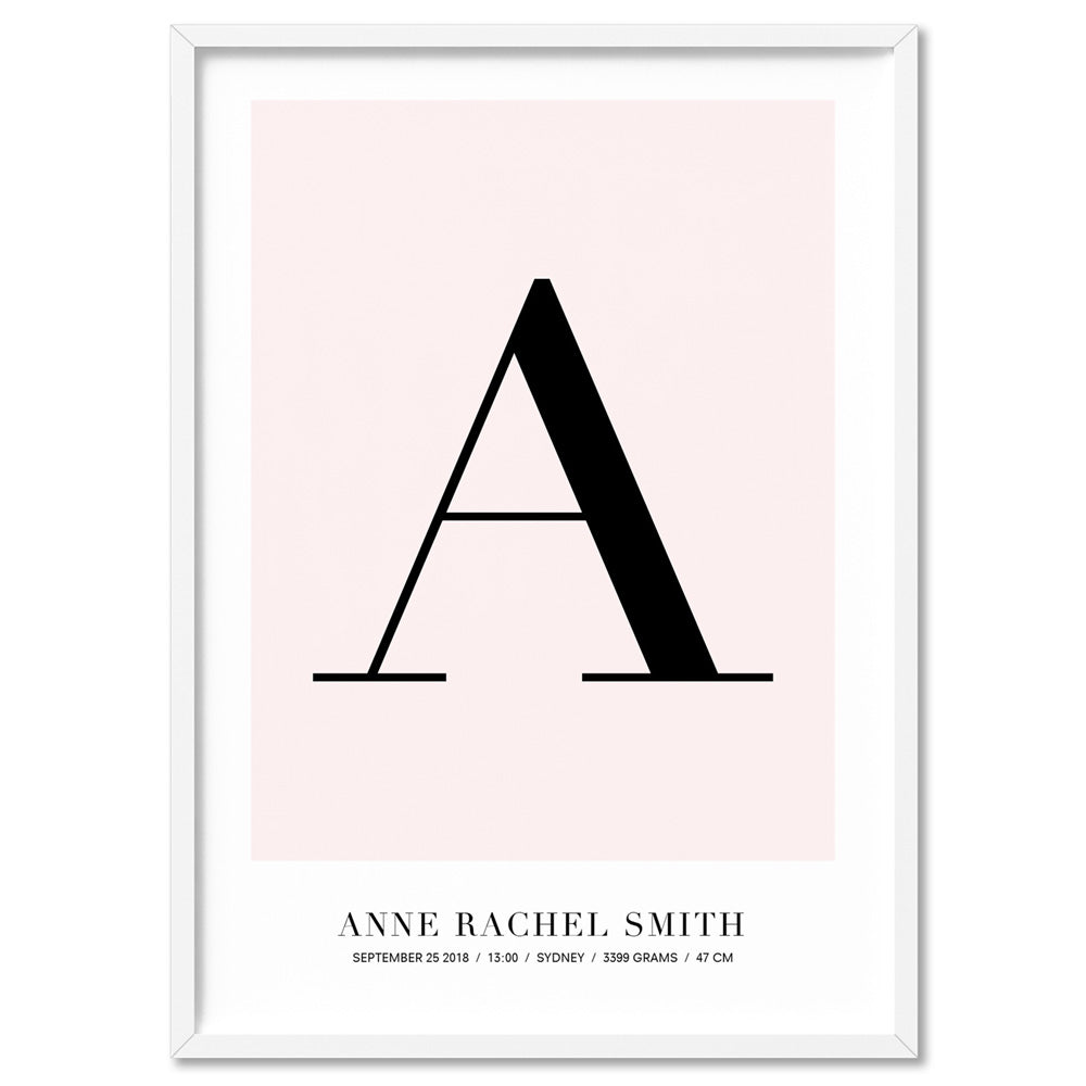 Custom Alphabet & Name - Art Print, Poster, Stretched Canvas, or Framed Wall Art Print, shown in a white frame