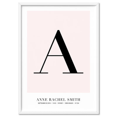Custom Alphabet & Name - Art Print, Poster, Stretched Canvas, or Framed Wall Art Print, shown in a white frame
