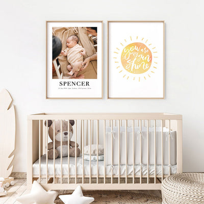 Custom Baby Photo Portrait II - Art Print, Poster, Stretched Canvas, or Framed Wall Art Print, shown as a stretched canvas or poster without a frame