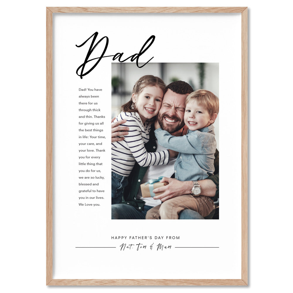 Custom Best Dad Ever in Portrait - Art Print, Poster, Stretched Canvas or Framed Wall Art, shown framed in a home interior space