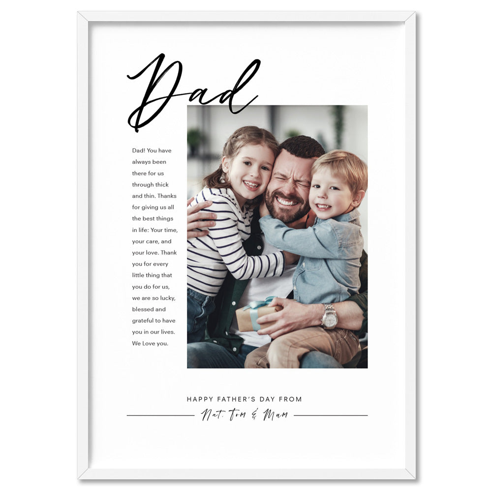 Custom Best Dad Ever in Portrait - Art Print, Poster, Stretched Canvas, or Framed Wall Art Print, shown in a white frame
