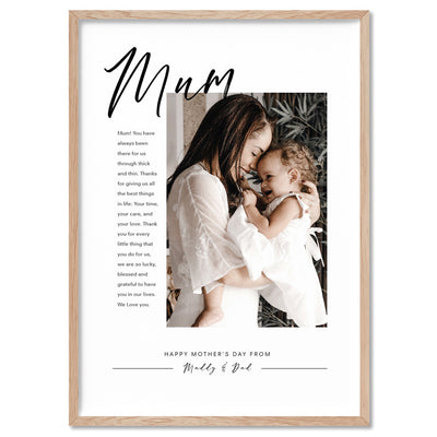 Custom Best Mum Ever in Portrait - Art Print, Poster, Stretched Canvas or Framed Wall Art, shown framed in a home interior space