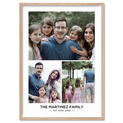 Custom Family Photos | Trio Collage - Art Print, Poster, Stretched Canvas, or Framed Wall Art Print, shown in a natural timber frame