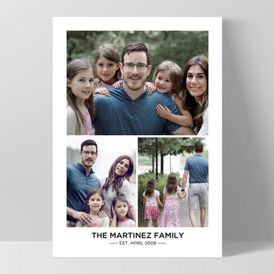 Custom Family Photos | Trio Collage - Art Print, Poster, Stretched Canvas, or Framed Wall Art Print, shown as a stretched canvas or poster without a frame