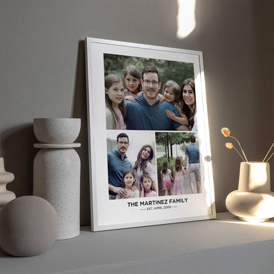 Custom Family Photos | Trio Collage - Art Print, Poster, Stretched Canvas or Framed Wall Art Prints, shown framed in a room