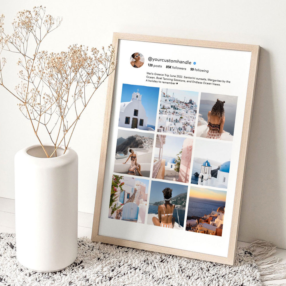 Custom Photos | Instagram Style Collage Grid - Art Print, Poster, Stretched Canvas or Framed Wall Art, shown framed in a room